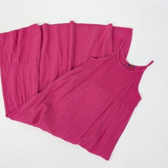 90's Waffle Cotton Midi Dress Halter Empire Waist Floor Length Sleeveless Tank - Picture 2 of 13